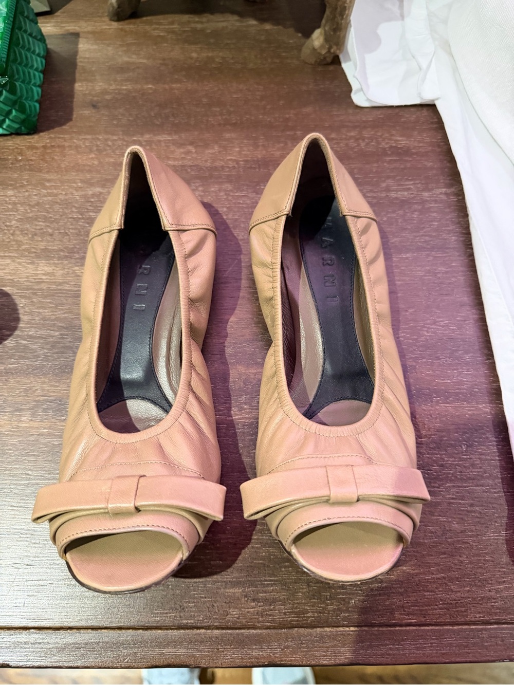 Marni Tan Peep-Toe Bow Flats
